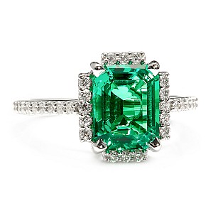 Gold Engagement Ring with Lab Grown Emerald and Diamonds i3829smLGdi