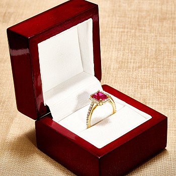 18k Gold or Platinum Engagement Ring with Lab Grown Emerald Ruby and Diamonds - model i3829