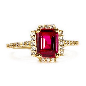18k Gold or Platinum Engagement Ring with Lab Grown Emerald Ruby and Diamonds - model i3829