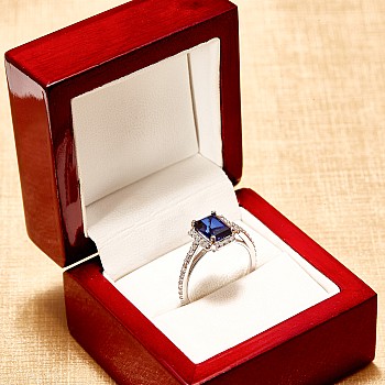 18k Gold or Platinum Engagement Ring with Lab Grown Emerald Sapphire and Colorless Diamonds - model i3829