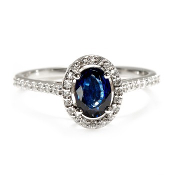 18k Gold or Platinum Engagement Ring with Oval Sapphire and Diamonds - model i3992
