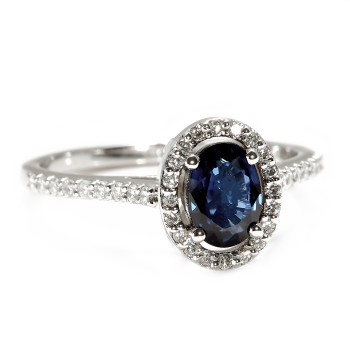 18k Gold or Platinum Engagement Ring with Oval Sapphire and Diamonds - model i3992