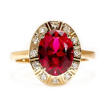 18k Gold or Platinum Engagement Ring with Oval Lab Grown Ruby and Diamonds - model i4676