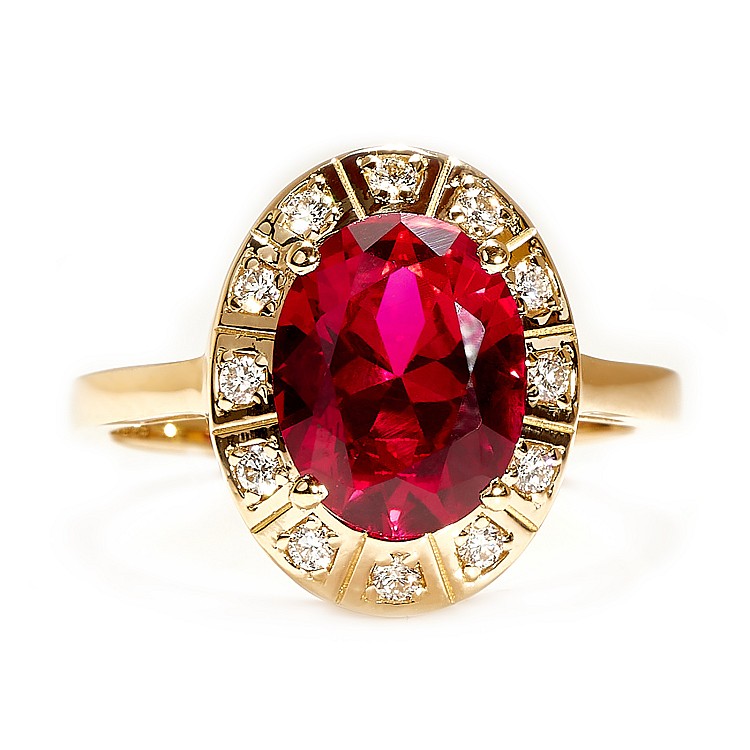18k Gold or Platinum Engagement Ring with Oval Lab Grown Ruby and Diamonds - model i4676