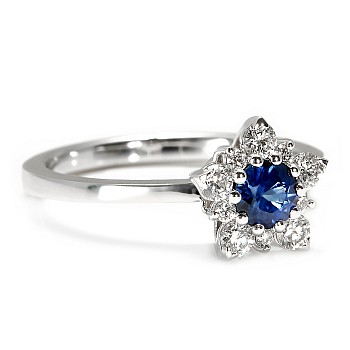 Snowflake engagement ring in 18k Gold or Platinum with sapphire and diamonds - model i740