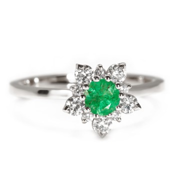 Snowflake engagement ring in 18k Gold or Platinum with emerald and diamonds - model i740