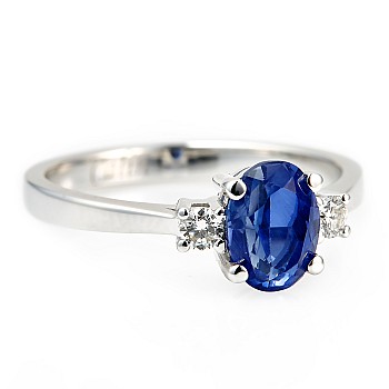 18k Gold or Platinum Engagement Ring with Sapphire and Diamonds - model i015