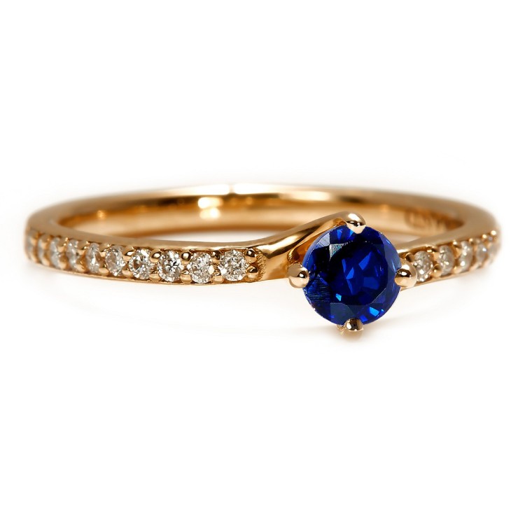 Gold Ring with Sapphire and Diamonds 122358SfDi