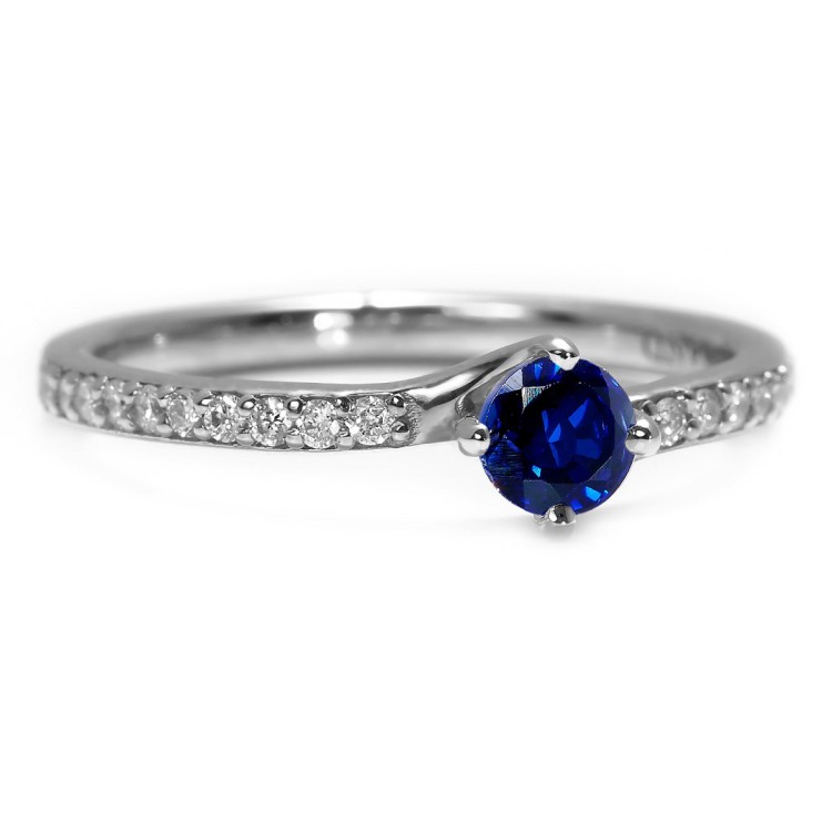 Gold Ring with Sapphire and Diamonds 122358SfDi