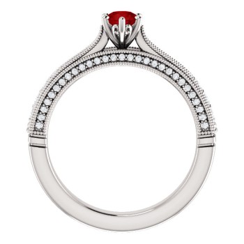 18k Gold or Platinum Engagement Ring with Ruby and Diamonds - model 122474