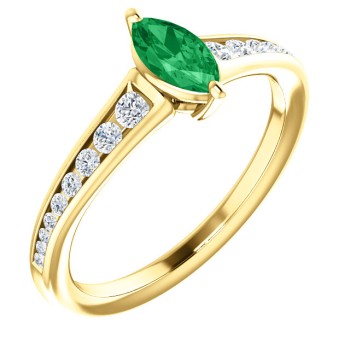 Gold Ring with Marquise Emerald and Diamonds - model 122866