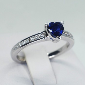 18k Gold or Platinum Engagement Ring with Heart Sapphire and Diamonds - model i122866
