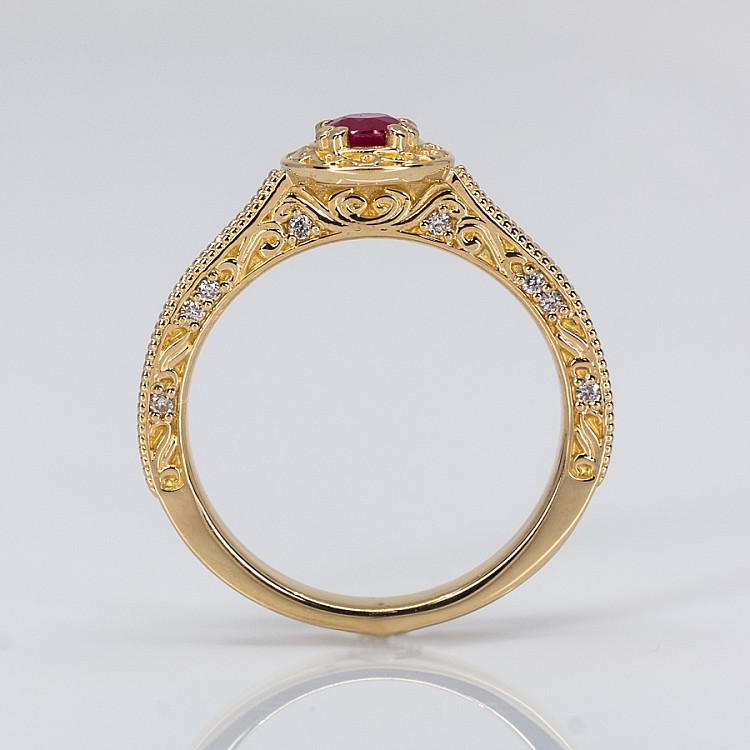 Bague de fiançailles vintage en or avec rubis et diamants - modèle i1353