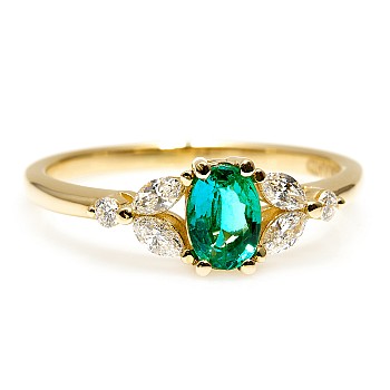 18k Gold or Platinum Engagement Ring with Emerald and Diamonds - model i2088