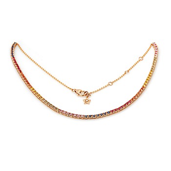 Collier tennis en or avec diamants incolores, saphirs colorés et rubis - modèle col2181