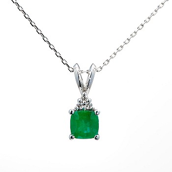 Gold Pendant with Cushion Emerald and Colorless Diamonds - model pan2455