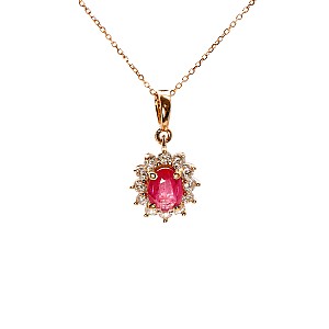 Halo Pendant in 14k Pink Gold with Oval Ruby and Diamond pan055RbDi