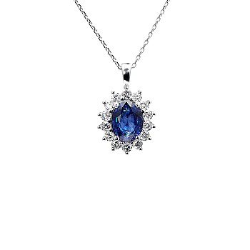 Halo Pendant in Gold or Platinum with Sapphire and Diamonds - model pan055