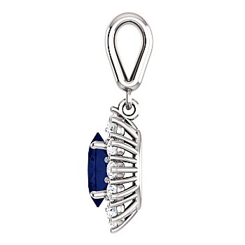 Halo Pendant in Gold or Platinum with Sapphire and Diamonds - model pan055
