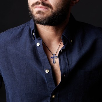 Unisex gold crucifix with diamonds and sapphires - model pan1581