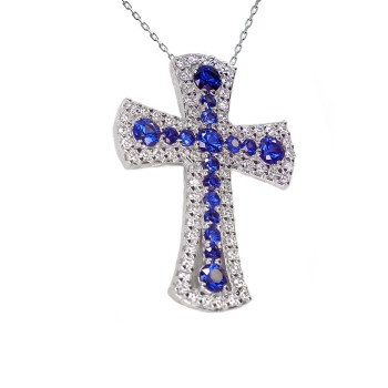 Unisex gold crucifix with diamonds and sapphires - model pan1581