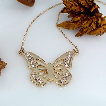 Gold Butterfly Pendant with Natural Diamonds - model pan1641