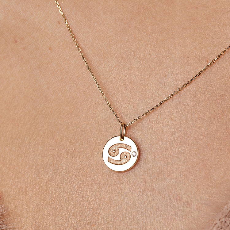 Gouden Kreeft Zodiac Hanger met Diamant pan2071