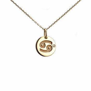 Hanger met munt van het sterrenbeeld Kreeft in goud met diamant - model pan2071
