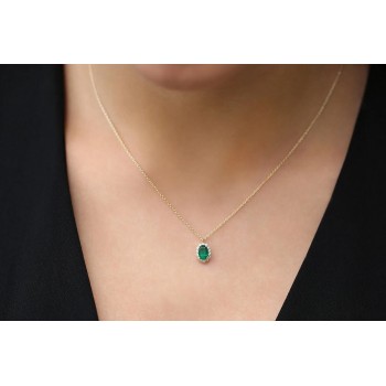Halo Gold Pendant with Oval Emerald and Diamonds - model pan3153