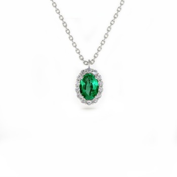 Halo Gold Pendant with Oval Emerald and Diamonds - model pan3153