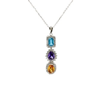 Gold-Modeanhänger mit farbigen Steinen, Topas, Amethyst, Citrin und Diamanten pan3899TpAmCiDi