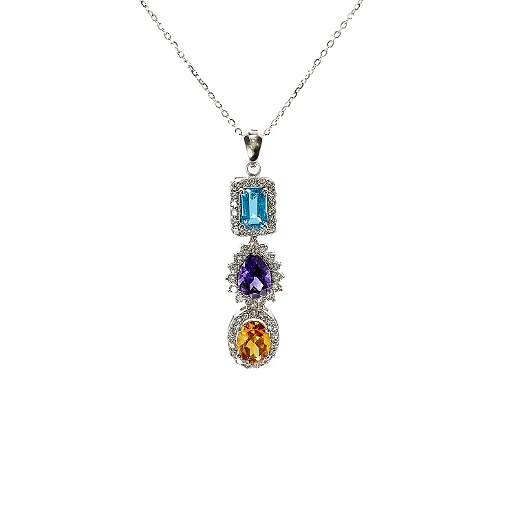Gold-Modeanhänger mit farbigen Steinen, Topas, Amethyst, Citrin und Diamanten pan3899TpAmCiDi