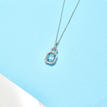 Gold Pendant with 8x6mm Swiss Blue Topaz Emerald and Colorless Diamonds - model pan4450