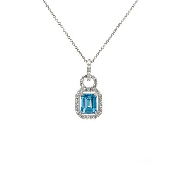 Gold Pendant with 8x6mm Swiss Blue Topaz Emerald and Colorless Diamonds - model pan4450