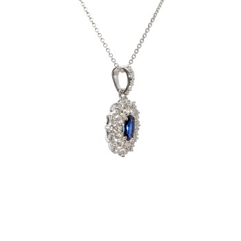 Halo Pendant in Gold or Platinum with Sapphire and Diamonds - model pan4690