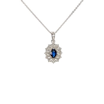 Halo Pendant in Gold or Platinum with Sapphire and Diamonds - model pan4690
