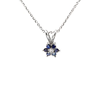 Gold flower pendant with colorless diamonds and sapphires - model pan652