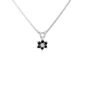 Flower Pendant in 14k White Gold with Clear and Black Diamonds pan652didn