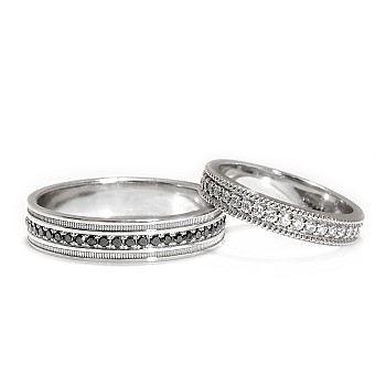 18k Gold or Platinum Wedding Rings with Colorless and Black Diamonds - model Vienna