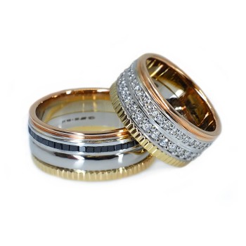 Alliances en or avec diamants incolores et noirs - modèle v036