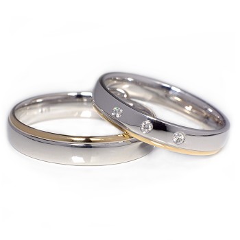 Trouwringen v1096 in wit en geel goud met diamanten