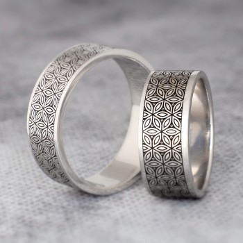 Anillos de boda de oro o platino con diseño de la Flor de la Vida - modelo v142