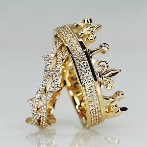 Royal Wedding Rings v1483 in Gold or Platinum with Diamonds