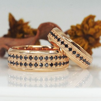 Alliances en or ou en platine avec diamants noirs - modèle v1630