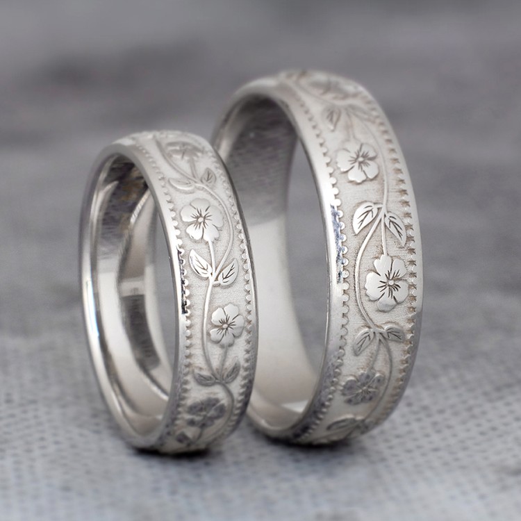 Wedding rings v182 in Gold or Platinum with Pattern Inspired by Nature