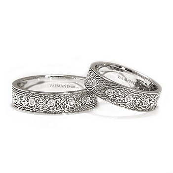 Laser Wedding Rings in 18k Gold or Platinum with Colorless Diamonds - model v2030
