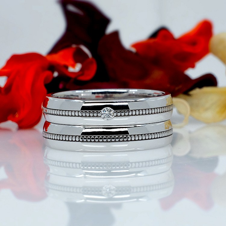 Anillos de boda de oro o platino con diamante - modelo v205