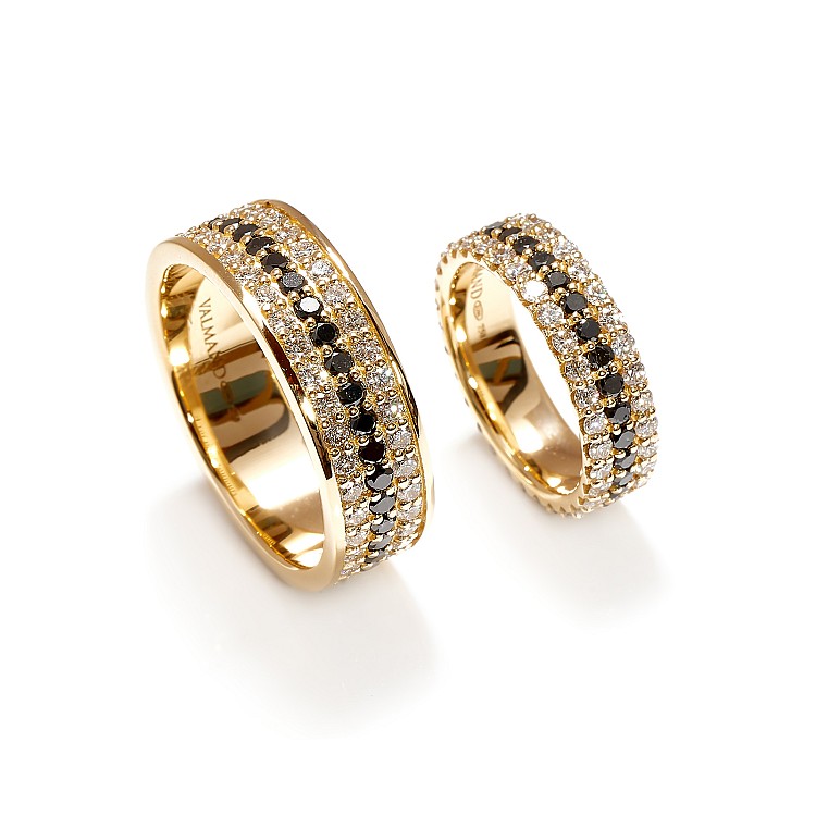 Anillos de boda en oro o platino de 18 quilates con diamantes incoloros y negros - modelo v225.2