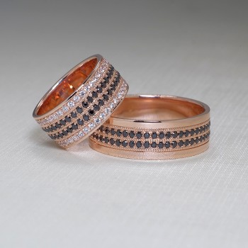 Alliances en or ou en platine avec diamants incolores et noirs - modèle v225