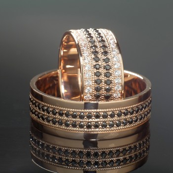 Alliances en or ou en platine avec diamants incolores et noirs - modèle v225